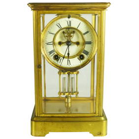 Ansonia Art Deco Brass Glass Mantle Clock 10.75" Original Antique (1 of 5)