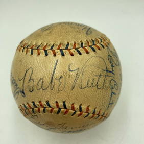 Babe Ruth Mickey Mantle Joe DiMaggio Signed Baseball with JSA COA (1 of 11)