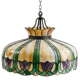 Chicago Art Nouveau Leaded Tulip Chandelier Antique Bronze 26 x 20 Inches (1 of 5)