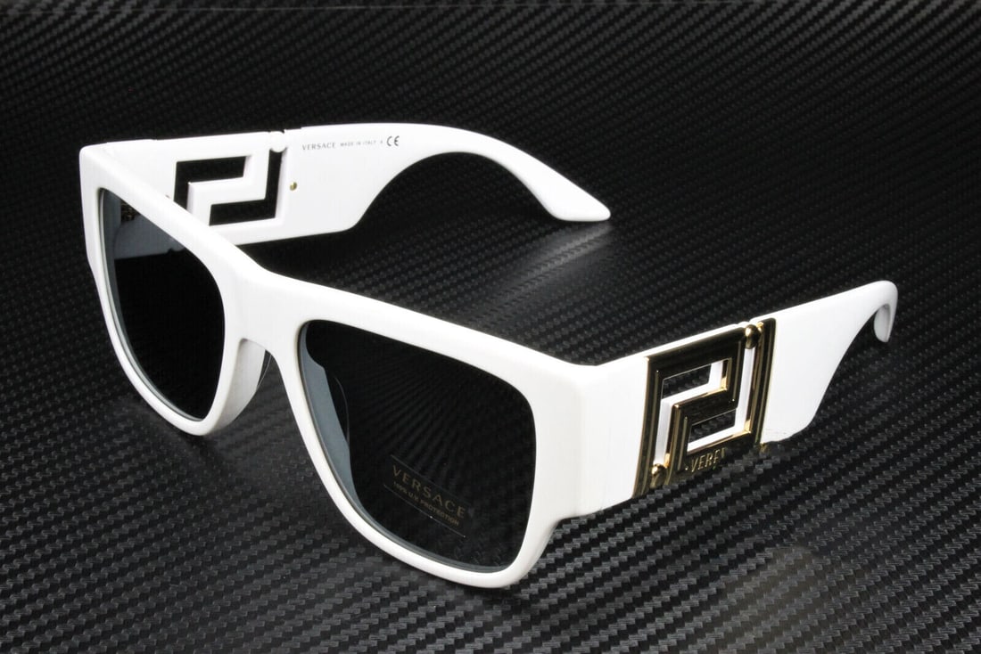 Versace VE4403 314/87 White Rectangle Sunglasses UV400 Gray Lenses: Versace VE4403 314/87 White Rectangle Sunglasses UV400 Gray Lenses Elevate your eyewear collection with the VERSACE VE4403 sunglasses, designed for a stylish and sophisticated look. These rectangle me