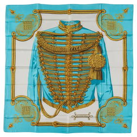 Hermes Brandebourgs Turquoise Silk Scarf by Cathy Latham 35 in (1 of 5)