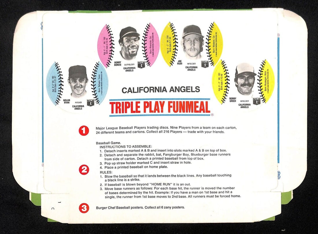 1977 Nolan Ryan Burger Chef Uncut Tray Discs California Angels Vintage Baseball Card: 1977 Nolan Ryan Burger Chef Uncut Tray Discs California Angels Vintage Baseball Card This is a rare uncut tray of discs featuring Nolan Ryan from the 1977 Burger Chef collection, highlighting the Cali