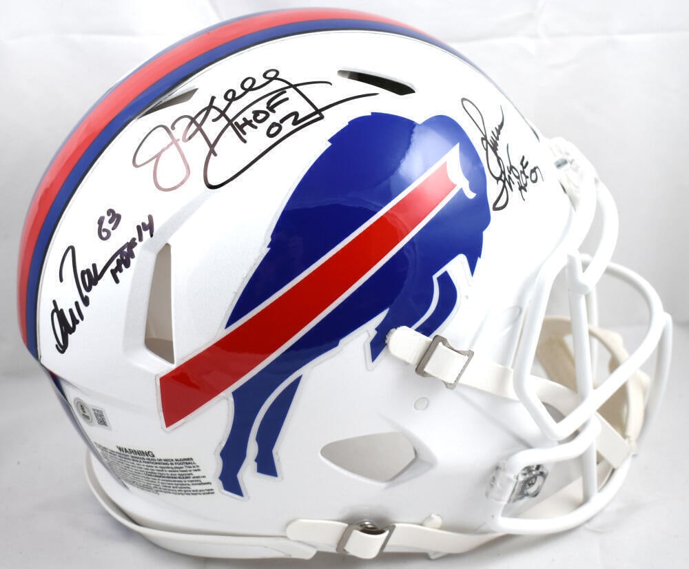 Buffalo Bills Autographed Helmet by Jim Kelly Thurman Thomas Andre Reed BAS: Buffalo Bills Autographed Helmet by Jim Kelly Thurman Thomas Andre Reed BAS This authentic Buffalo Bills full-size speed helmet features the autographs of legendary players Jim Kelly, Thurman Thomas, 
