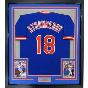 Framed Autographed Darryl Strawberry New York Mets Jersey PSA COA (1 of 2)