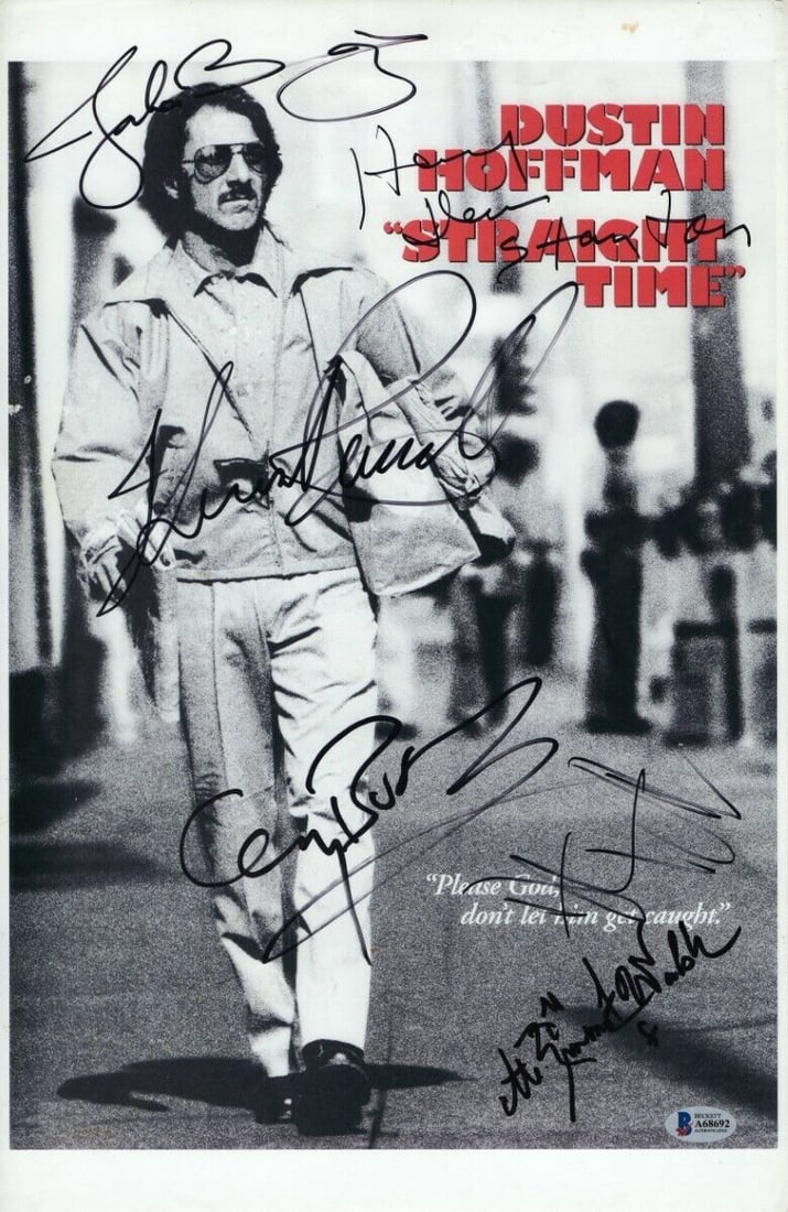 Straight Time Movie Cast Signed 11x17 Photo Hoffman Busey Beckett Authenticated: Straight Time Movie Cast Signed 11x17 Photo Hoffman Busey Beckett Authenticated This is a stunning 11x17 photograph featuring the cast of the movie 'Straight Time,' autographed by notable stars Dustin