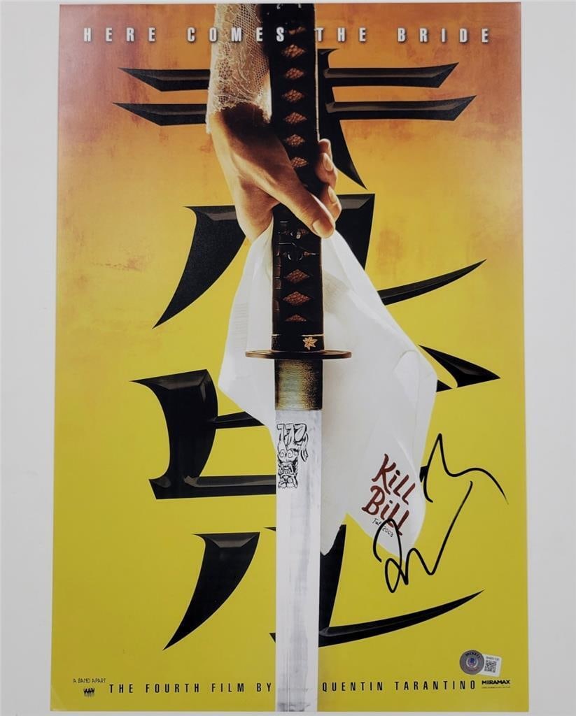 Quentin Tarantino Signed Kill Bill 12x18 Movie Poster Beckett Authenticated: Quentin Tarantino Signed Kill Bill 12x18 Movie Poster Beckett Authenticated This is an original 12x18 movie poster photo of Quentin Tarantino's iconic film, Kill Bill. The poster is signed by Quentin