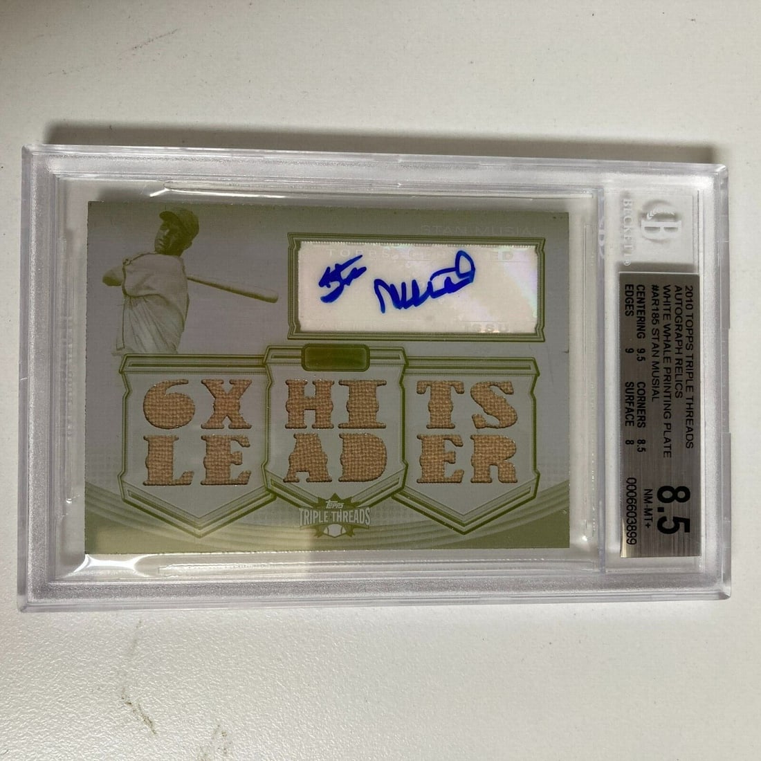 2010 Topps Tribute Stan Musial 1/1 Jersey Auto BGS 8.5 Baseball Card: 2010 Topps Tribute Stan Musial 1/1 Jersey Auto BGS 8.5 Baseball Card This unique sports trading card features Stan Musial from the 2010 Topps Tribute set, showcasing a 1/1 Printing Plate. The card inc