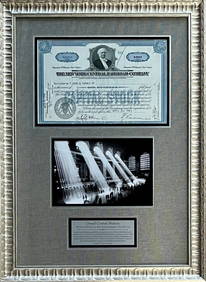 1943 NY Central Railroad Stock Certificate Custom Framed with Vintage Grand Central Photo 24 x 18 (1 of 3)