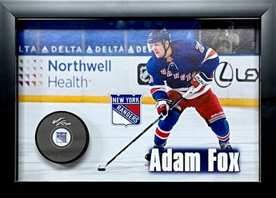 Adam Fox Signed New York Rangers Framed Puck Display 15.5 x 11 (1 of 2)