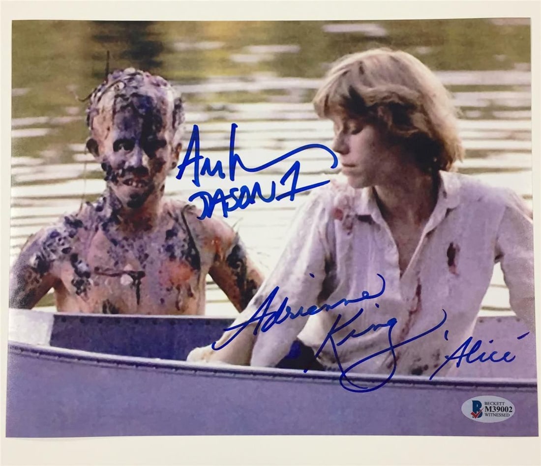 Friday the 13th Signed 8x10 Photo by Adrienne King and Ari Lehman Beckett COA: Friday the 13th Signed 8x10 Photo by Adrienne King and Ari Lehman Beckett COA This original 8x10 photograph from the iconic movie 'Friday the 13th' features the signatures of stars Adrienne King and A