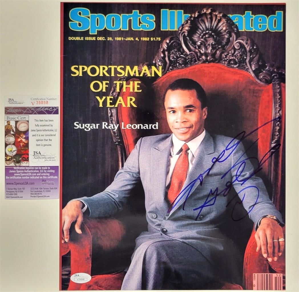 Sugar Ray Leonard Signed 11x14 Photo with JSA COA Boxing Memorabilia: Sugar Ray Leonard Signed 11x14 Photo with JSA COA Boxing Memorabilia This is an original 11x14 photo of Sugar Ray Leonard, famously signed and authenticated by James Spence Authentication (JSA). Ideal