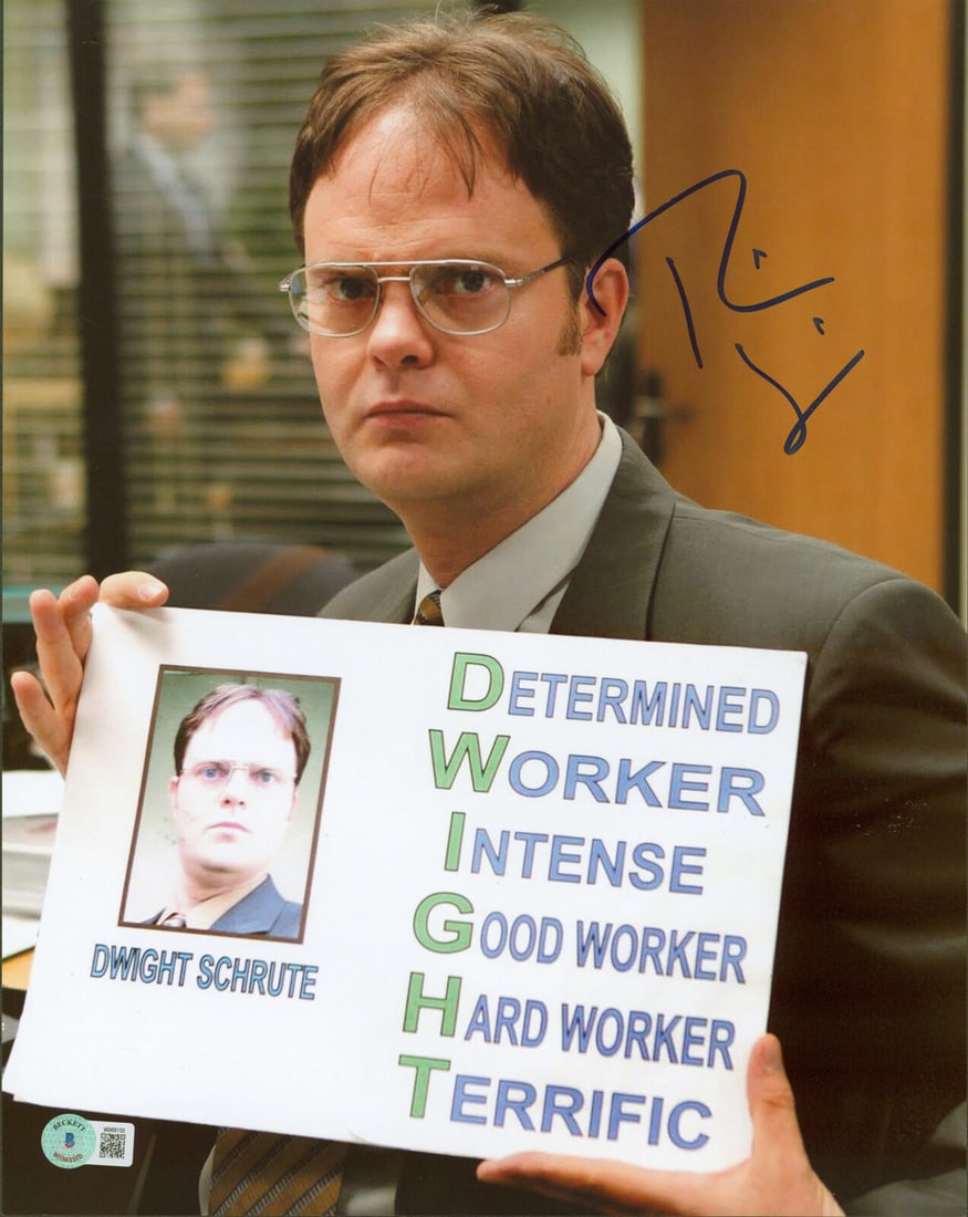 Authentic Rainn Wilson Signed 11x14 Dwight Schrute Photo The Office Beckett: Authentic Rainn Wilson Signed 11x14 Dwight Schrute Photo The Office Beckett This authentic 11x14 photograph featuring Rainn Wilson as Dwight Schrute from 'The Office' is a must-have for fans and colle