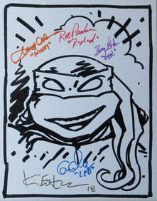 TMNT Cast Autographed 11X14 Hard Mounted Canvas Sketch with 5 Signatures JSA (1 of 2)