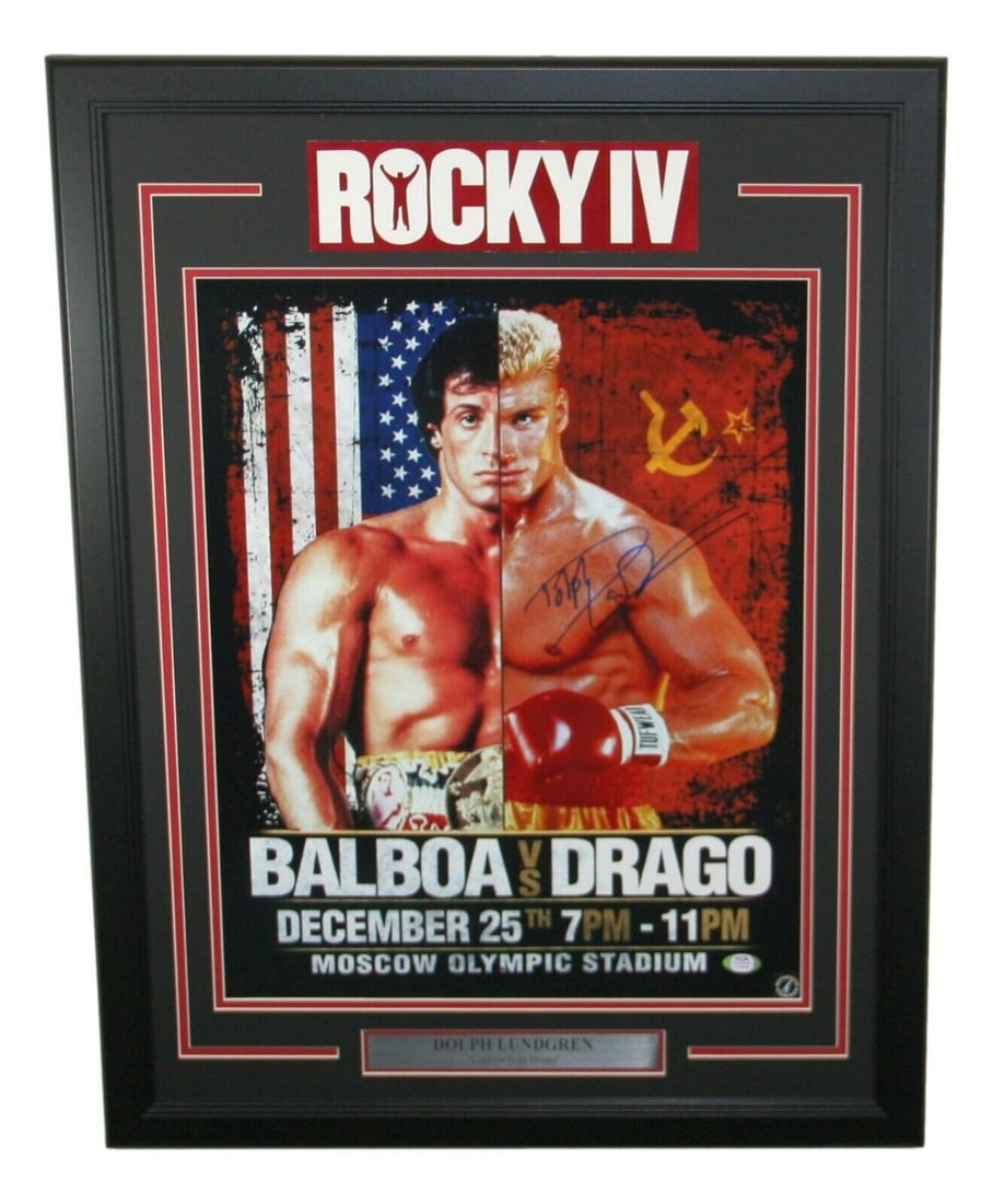 Dolph Lundgren Signed Captain Ivan Drago 16x20 Photo PSA/DNA Framed Rocky IV: Dolph Lundgren Signed Captain Ivan Drago 16x20 Photo PSA/DNA Framed Rocky IV This striking 16x20 photograph features Dolph Lundgren as Captain Ivan Drago in the iconic movie Rocky IV. The photo is fra