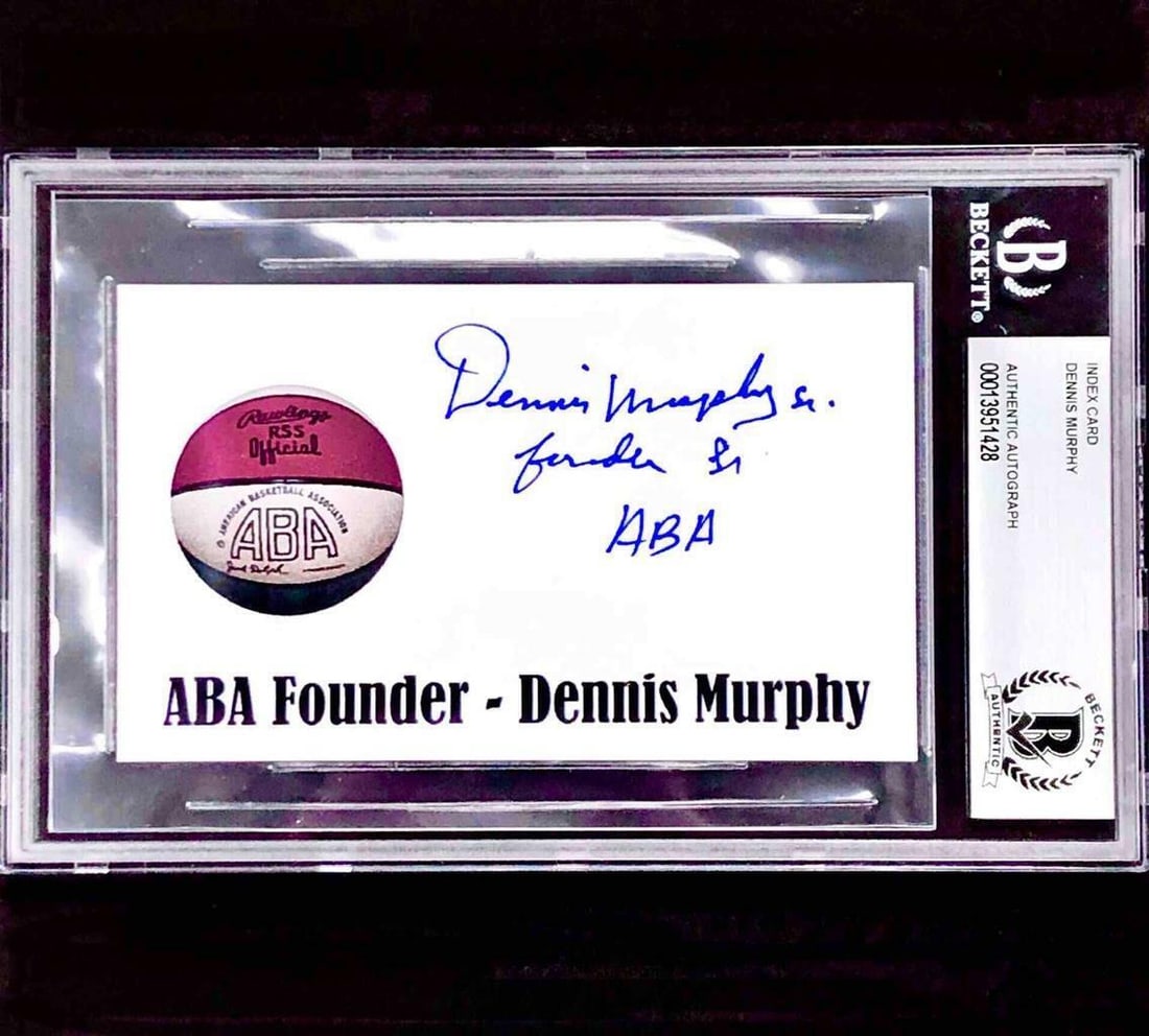 Dennis Murphy ABA Founder Signed Basketball Index Card BAS Authenticated: Dennis Murphy ABA Founder Signed Basketball Index Card BAS Authenticated This is an original index card featuring the autograph of Dennis Murphy, the founder of the American Basketball Association (AB