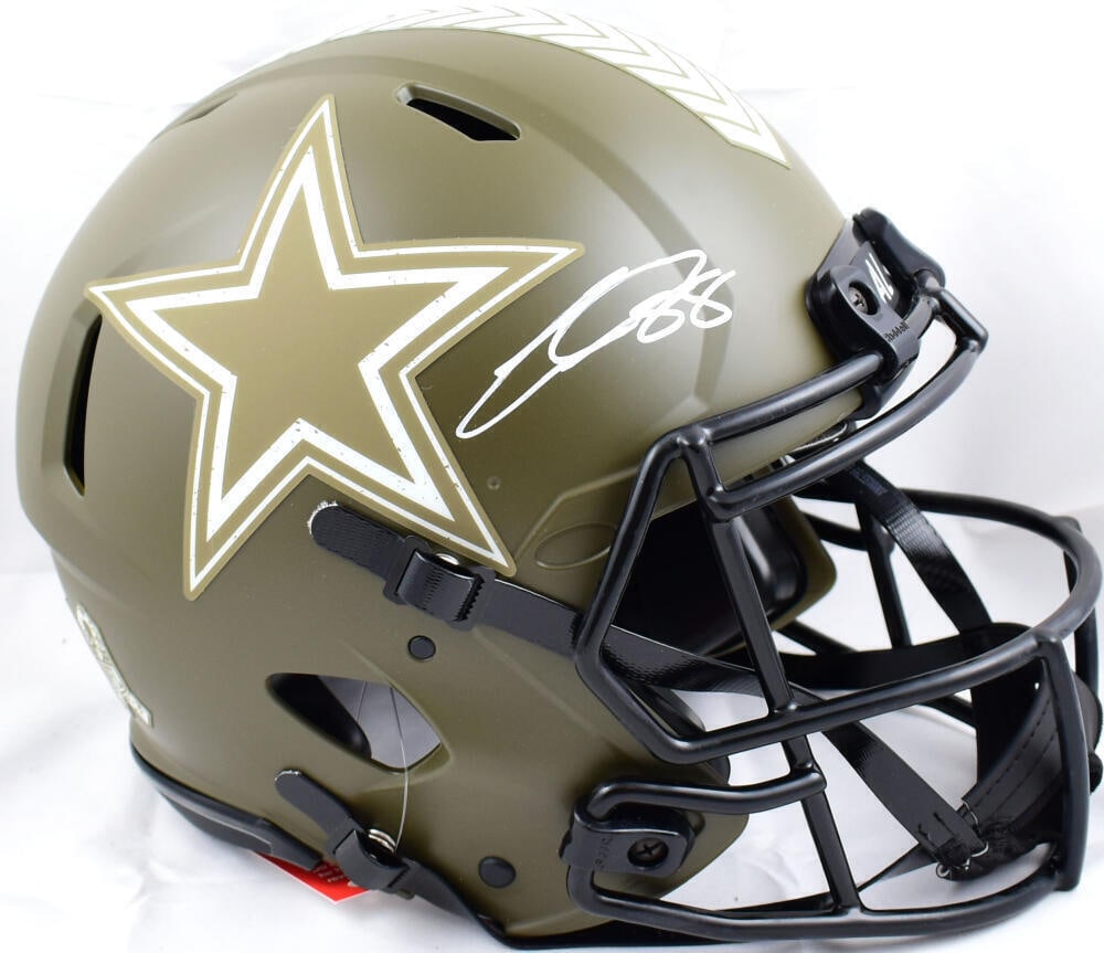 CeeDee Lamb Signed Dallas Cowboys Salute to Service Authentic Helmet: CeeDee Lamb Signed Dallas Cowboys Salute to Service Authentic Helmet This authentic Dallas Cowboys helmet is signed by star player CeeDee Lamb, celebrating the Salute to Service campaign. It is an ori