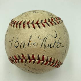 1934 New York Yankees Team Signed Baseball Babe Ruth Lou Gehrig JSA COA (1 of 13)
