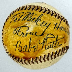 Babe Ruth Signed OAL Baseball Inscribed to Mickey Harris Beckett Authenticated (1 of 3)