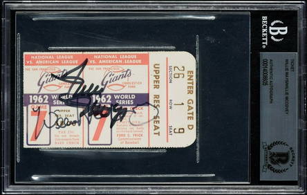 1962 World Series Game 7 Ticket Signed by Willie Mays McCovey BGS Authenticated (1 of 2)