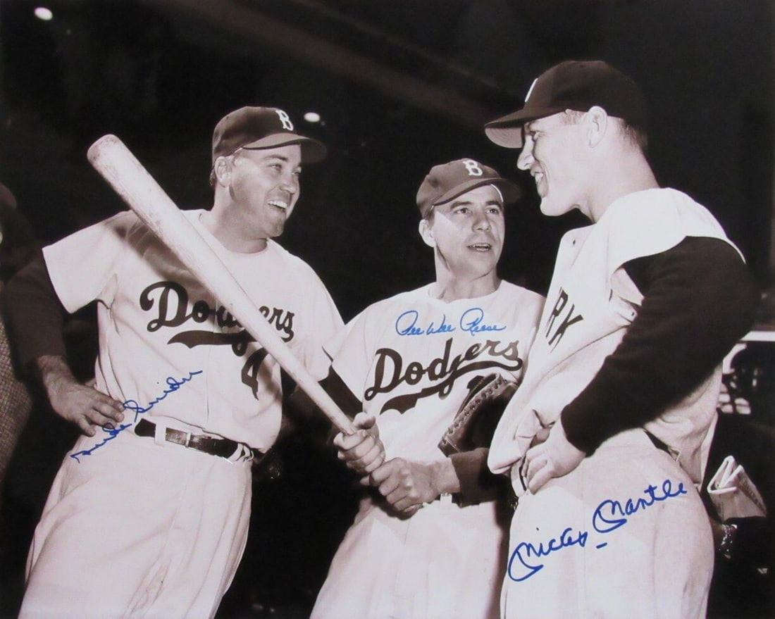 Mickey Mantle Duke Snider Pee Wee Reese Signed 16x20 Photo PSA DNA: Mickey Mantle Duke Snider Pee Wee Reese Signed 16x20 Photo PSA DNA This original multi-signed 16x20 photo features baseball legends Mickey Mantle, Duke Snider, and Pee Wee Reese. The photo is authenti