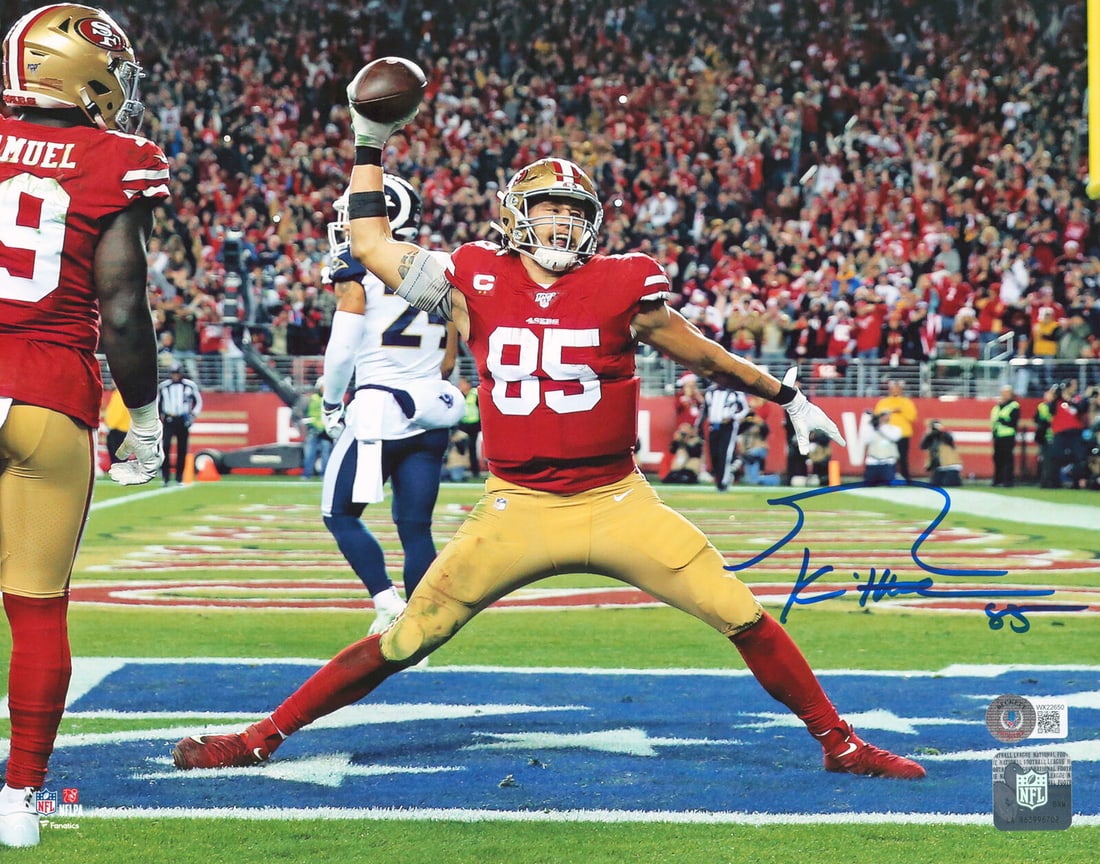 George Kittle Signed 11x14 Photo San Francisco 49ers Beckett Authenticated: George Kittle Signed 11x14 Photo San Francisco 49ers Beckett Authenticated Capture a moment of excellence with this authentic 11x14 horizontal photograph featuring George Kittle in action with the San