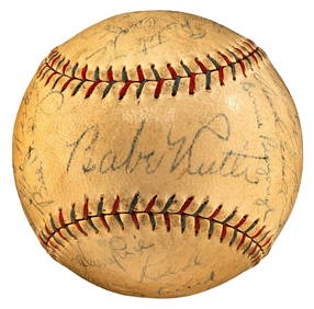 1930 New York Yankees Team Signed Baseball Babe Ruth Lou Gehrig JSA LOA 27 Signatures (1 of 7)
