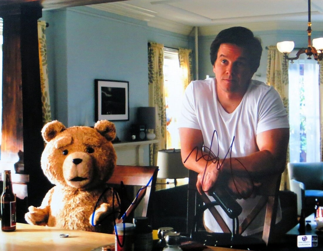 Mark Wahlberg Seth MacFarlane Signed 11X14 Photo Ted GAI Authenticated: Mark Wahlberg Seth MacFarlane Signed 11X14 Photo Ted GAI Authenticated This autographed 11X14 photograph features the signatures of Mark Wahlberg and Seth MacFarlane, both known for their roles in the