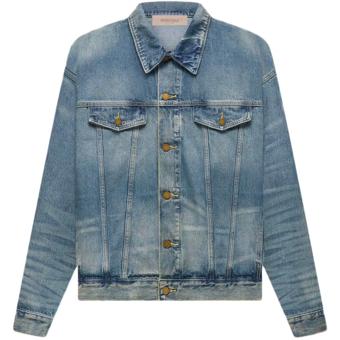 Fear Of God Essentials Indigo Denim Trucker Jacket Large Authentic: Fear Of God Essentials Indigo Denim Trucker Jacket Large Authentic Introducing the Fear Of God Essentials Indigo Denim Trucker Jacket, a timeless piece for your wardrobe. Crafted with authentic denim,