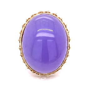 14K Yellow Gold Lavender Jade Ring Size 7 29 x 22mm (1 of 5)