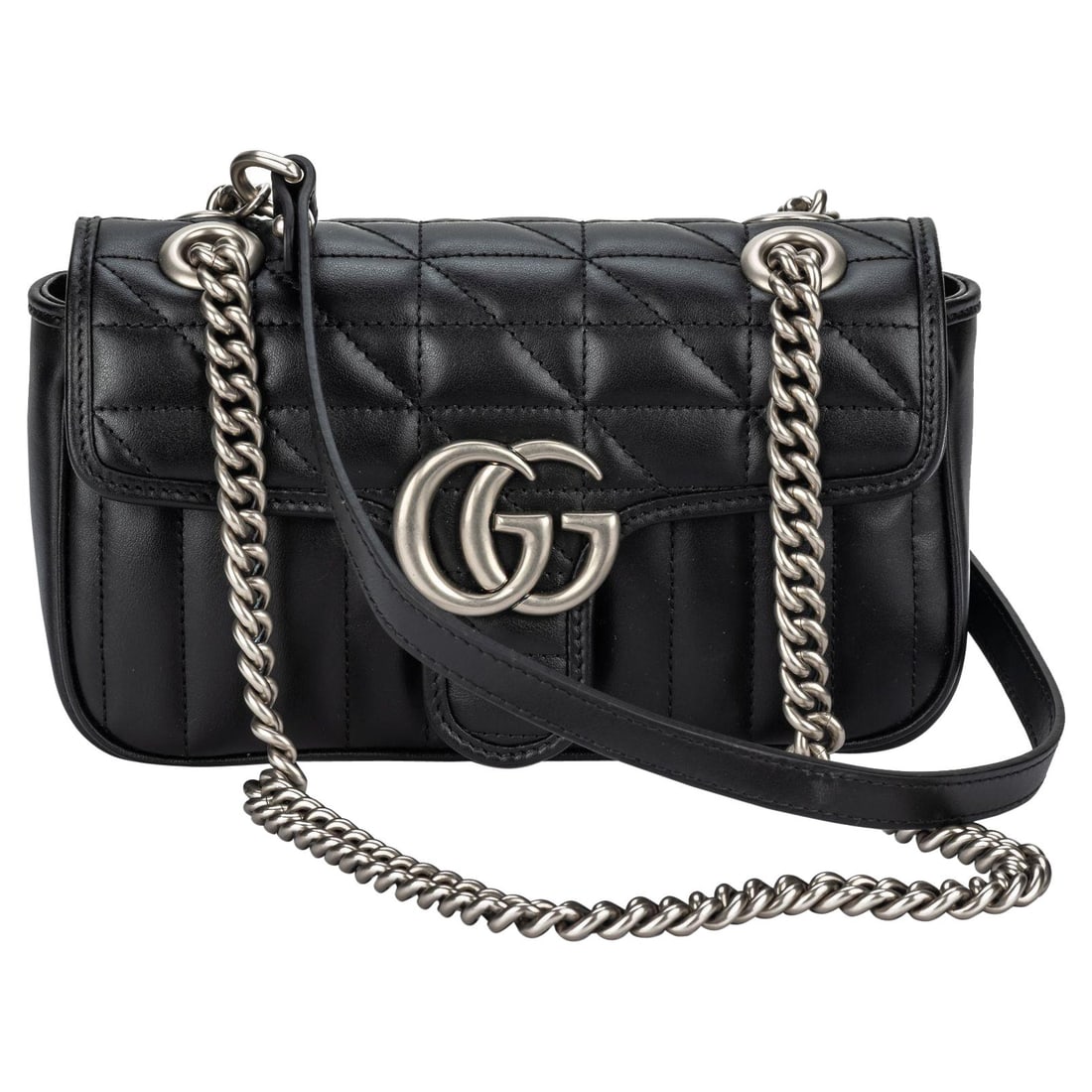 Gucci Marmont Small Shoulder Bag Black Leather and Metal Straps: Gucci Marmont Small Shoulder Bag Black Leather and Metal Straps Introducing the Gucci New Marmont Small Shoulder Bag, a sophisticated accessory crafted for modern elegance. This stylish bag features a