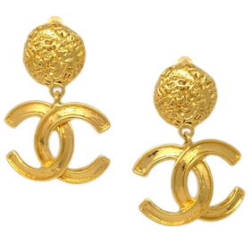 Chanel 95A Gold Dangle Clip-On Earrings Elegant Style (1 of 4)