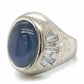 Vintage Art Deco Platinum 15.00 Ct Star Sapphire Diamond Ring (1 of 4)