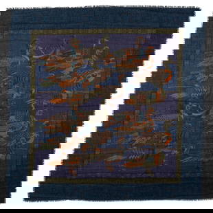 Ferragamo Blue Duck Print Wool Silk Blend Shawl 53 in Italy: Ferragamo Blue Duck Print Wool Silk Blend Shawl 53 in Italy This stunning Ferragamo shawl features a vibrant blue duck print, expertly crafted from a luxurious wool and silk blend. Measuring 53 in (13