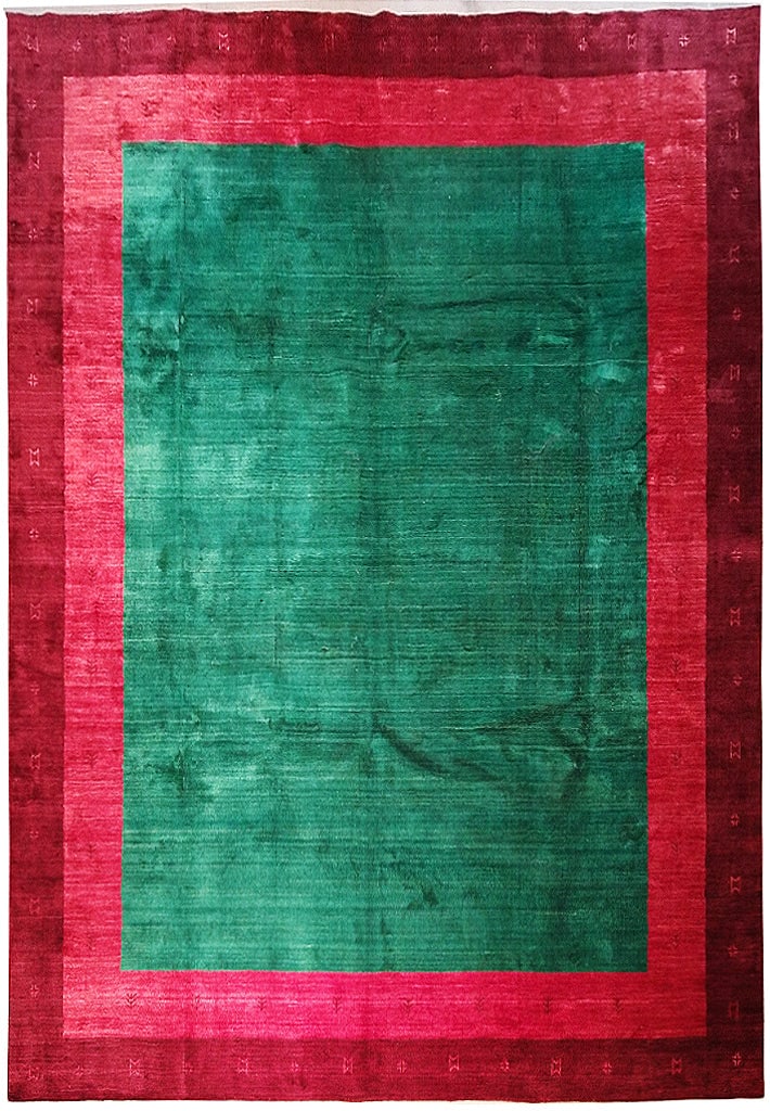 Handmade 9 x 12 Wool Green Contemporary Gabbeh Area Rug: Handmade 9 x 12 Wool Green Contemporary Gabbeh Area Rug Enhance your living space with this stunning Handmade Wool Green Contemporary Gabbeh Rug, measuring 9 x 12 feet. This exquisite area rug seamles