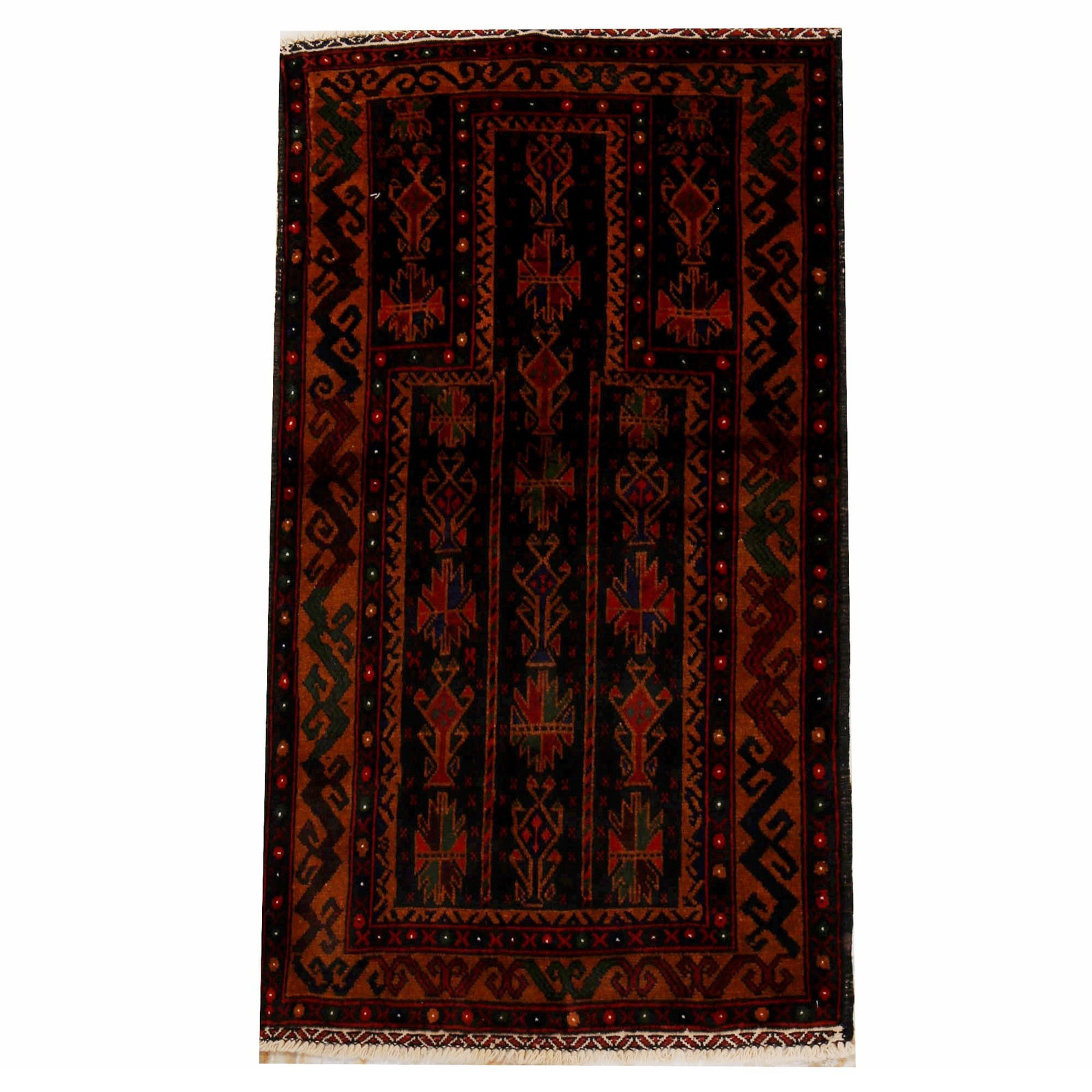Hand-Knotted 2.12 x 4.4 Dark Red Tribal Baluch Rug from Pakistan: Hand-Knotted 2.12 x 4.4 Dark Red Tribal Baluch Rug from Pakistan Enhance your home with this exquisite hand-knotted Baluch rug, measuring 2.12 x 4.4 feet (36 in x 52 in) and featuring a vibrant dark r