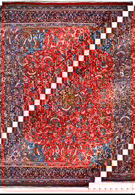 10.1 x 13 Red Semi Antique Persian Sarouk Rug Handmade Wool (1 of 6)