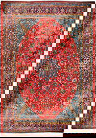 Handmade Semi-Antique Persian Sarouk Rug 9'9 x 12'10 Wool Red Orange (1 of 6)