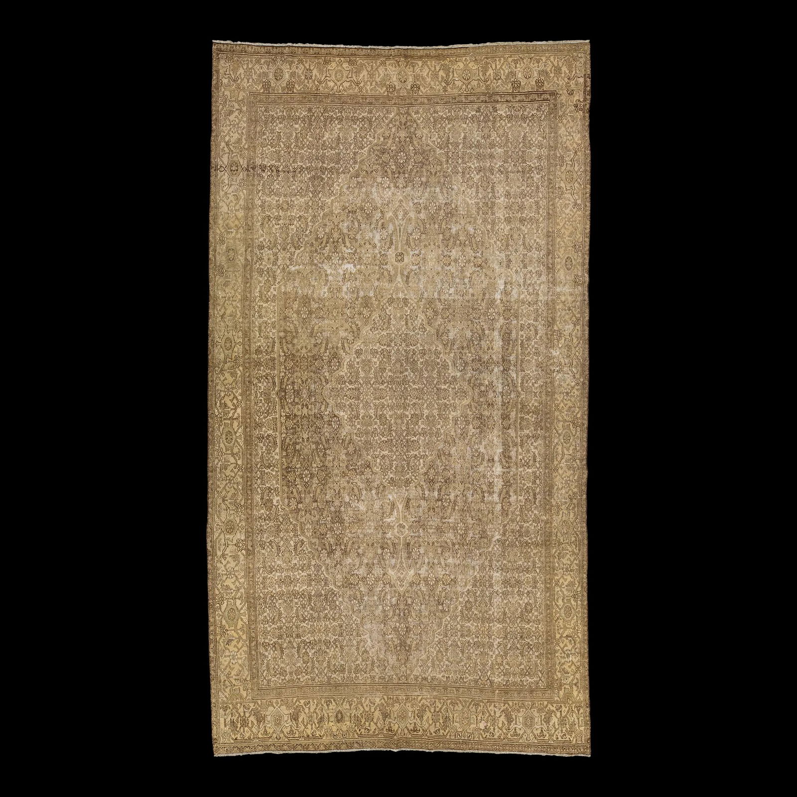 Antique 1910s Persian Malayer Wool Rug 6'11 x 12'8 Medallion Design: Antique 1910s Persian Malayer Wool Rug 6'11 x 12'8 Medallion Design This exquisite Persian antique Malayer rug, handcrafted in the 1910s, features a stunning beige color field adorned with a captivati