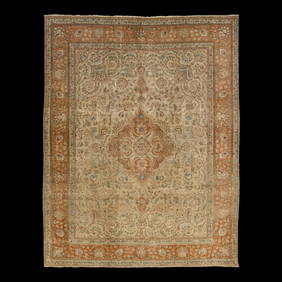 Antique Persian Tabriz Wool Rug 9'11 x 12'10 Light Brown with Orange Accents (1 of 10)