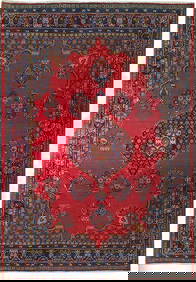 10.4 x 11.5 Red Semi-Antique Persian Sarouk Rug Handmade Luxury (1 of 7)