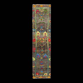 Modern Oushak Hand-Knotted Multicolor Wool Runner 2'7" x 10'6" (1 of 10)