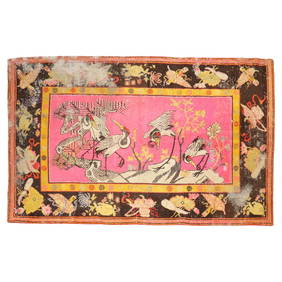Antique 19th Century Khotan Rug with Flamingos 70 x 120 in (1 of 15)