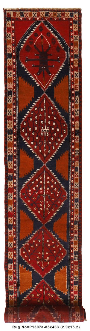 Tribal Design 2.9 x 15.2 Afghan Wool Runner Rug: Tribal Design 2.9 x 15.2 Afghan Wool Runner Rug This stunning 2.9 x 15.2 runner features a unique tribal design, handcrafted from high-quality Afghan wool. Its intricate patterns and vibrant colors ma