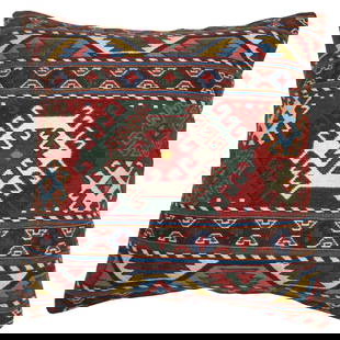 Colorful Vintage Soumac Kilim Pillow 17 x 17 American Colonial: Colorful Vintage Soumac Kilim Pillow 17 x 17 American Colonial Transform your space with this stunning Soumac Kilim Vintage Pillow, featuring a vibrant design crafted from a colorful vintage Persian K