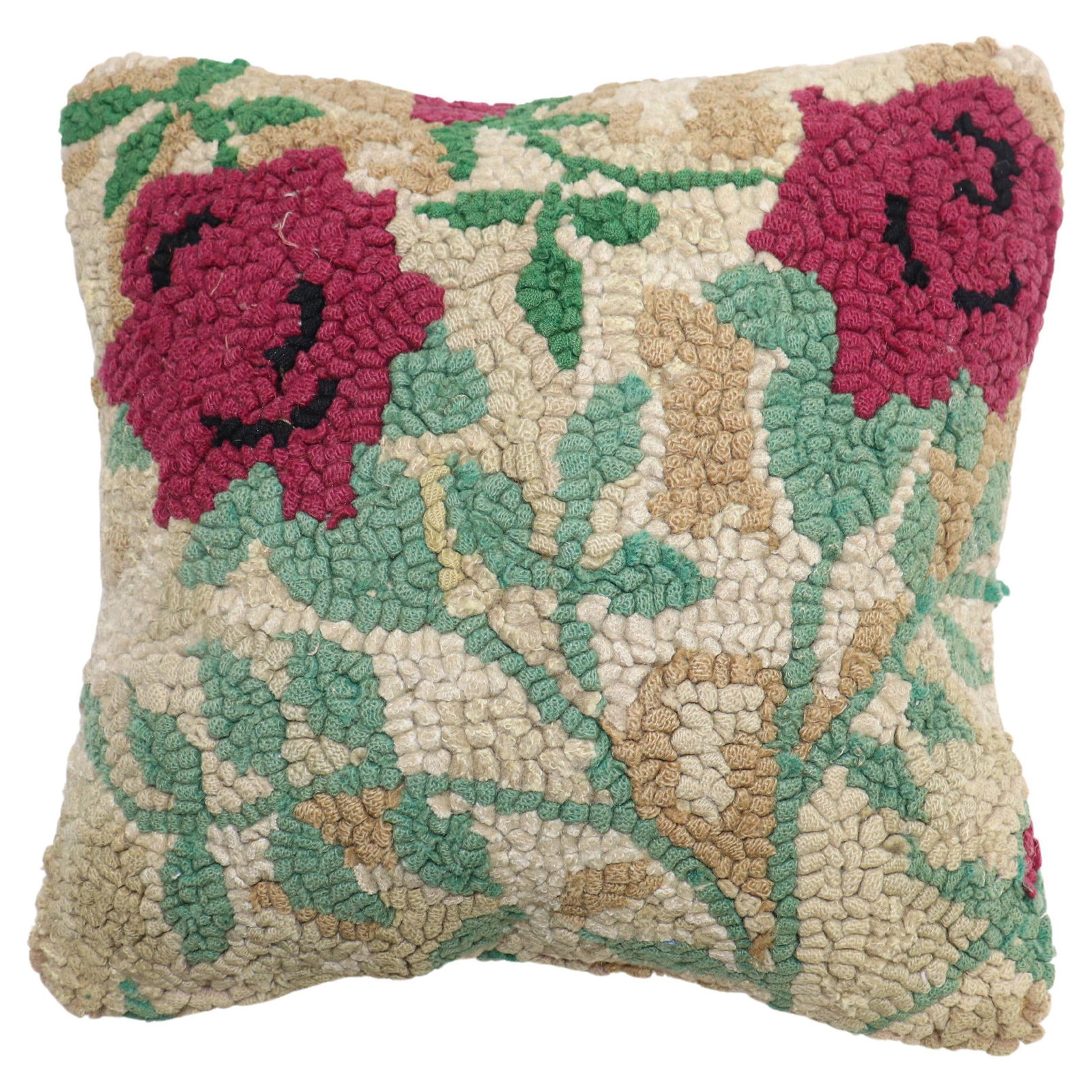 Colorful 20th Century American Hooked Floral Rug Pillow: Colorful 20th Century American Hooked Floral Rug Pillow This charming American Hooked Floral Rug Pillow showcases a colorful floral design derived from a 20th-century hooked rug. Ideal for adding a to