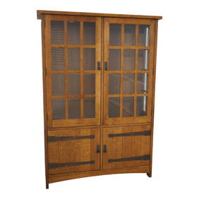 Lighted Interior Mission Oak China Cabinet (1 of 10)