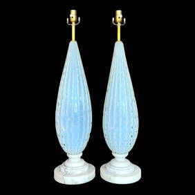 Elegant Pair of Italian Murano Glass Lamps on Marble Bases (1 of 10)