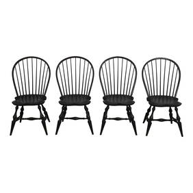 Set of 4 Custom Windsor Dining Chairs Black Wood 21x18x38 (1 of 10)