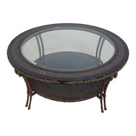 Maitland Smith Regency Style Rams Head Coffee Table 49.5" Glass Top (1 of 10)