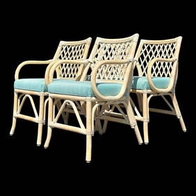 Coastal Washed Trellis Dining Chairs Set of 4 Ecru Bamboo (1 of 8)